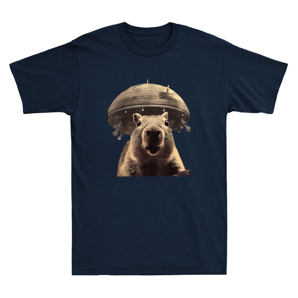 Capybara Selfie with UFOs Weird Funny Capybara Animal Meme Novelty Unisex's T-Shirt