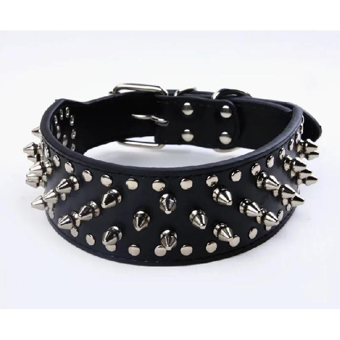 Spiked Large Dog Collar For Medium Large Breeds L-3XL Pitbull Mastiff Boxer PU Leather 4 Colors Big Dog Collar for Large Dog