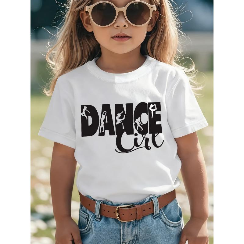 European sizes Summer Fashion Girls Short-Sleeve T-Shirt DANCE GIRL Cartoon Print Casual Versatile Top 110