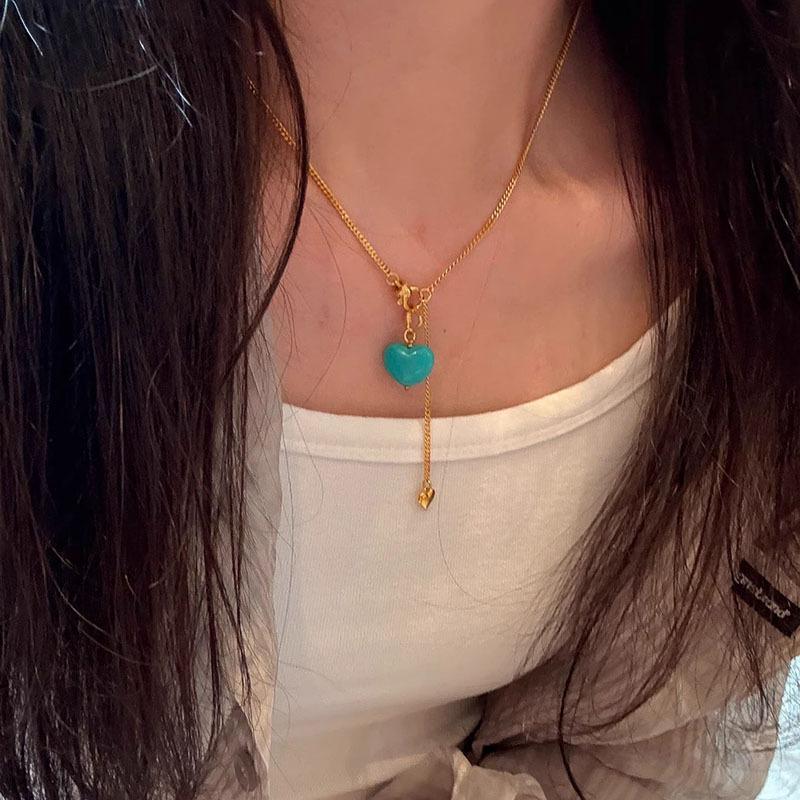 

Creative design vintage Chopin gold chain turquoise pendant simple blue necklace women s collarbone chain party jewelry gifts 45cm золотой