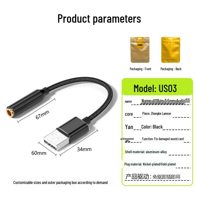 Driver-Free USB to 3.5mm Audio Adapter for Headset & Microphone