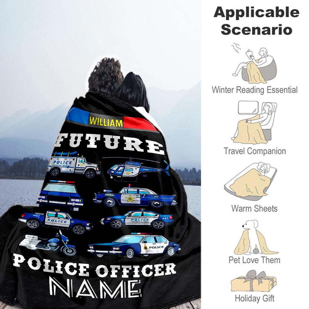 Police Officer's Transportation Personalized Text Blanket Cozy Personalized Blanket Comfortable Throw For Sofa Couch Bedding Picnics for All Occasions