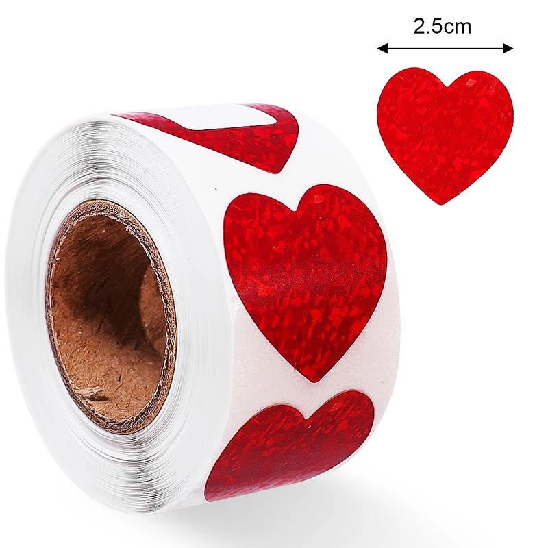 

2000/500pcs Red Heart Shape Laser Label Stickers Valentine s Day Wedding Party Paper Stationery Gift Box Packaging Sticker Decor 500pcs- (1roll)