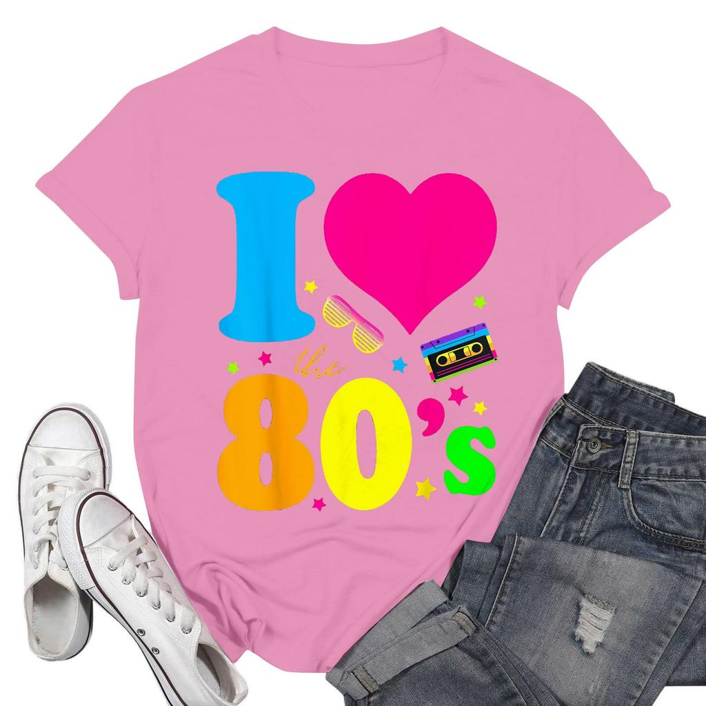 Women's Fashion Casual Days Of School Printed Short Sleeve Round Neck Pullover Tops