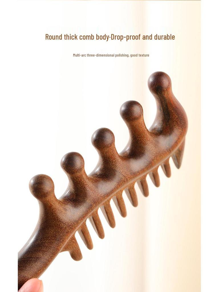 Gold Sandalwood Five-Tooth Meridian Comb for Scalp and Body Massage