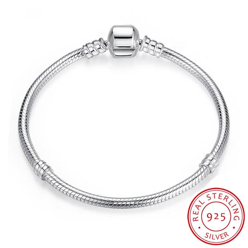 

Handmade Original Silver Color Original Charm Bracelet With S925 Logo Women DIY Beads Charms Bracelet Bangle 16cm