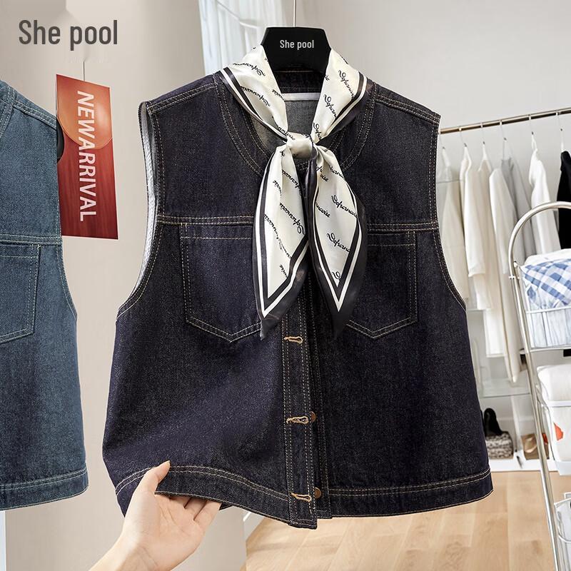 

Женский джинсовый жилет с круглым вырезом и однобортной застежкой One Size