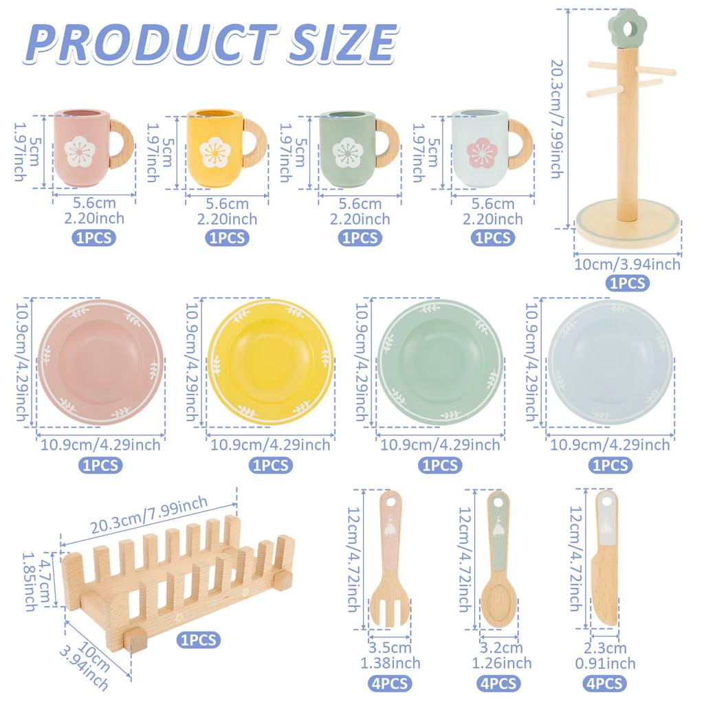 Kid Wooden Dinnerware Toy Set Safe Wood Kids Kitchen Playset Funny Toddler Kitchen Toy Children Kitchen Cutlery and Plate Toy