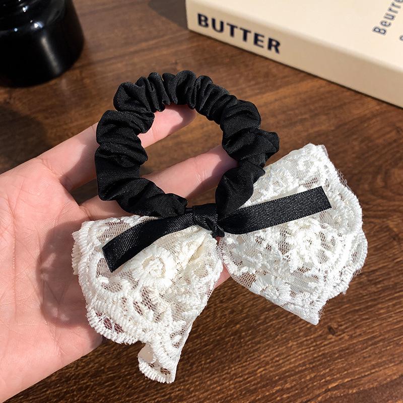 White Lace Bow Scrunchie – Korean Style Hair Accessory