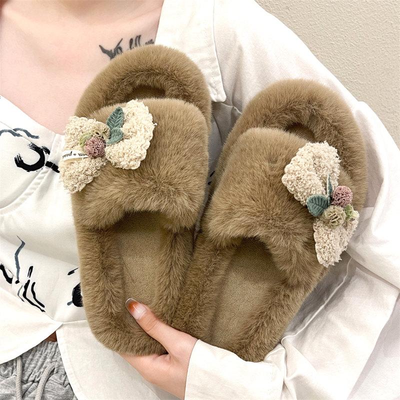 Fashion New Winter Girl Cute Bow Knot Thick Sole Cotton Slippers Women's Comfortable Home Indoor Slippers Thickened Plush Warm Slippers