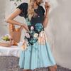 Women's Round Neck Summer Fly Sleeve Casual Printed Loose Button Pocket Midi Dresses
