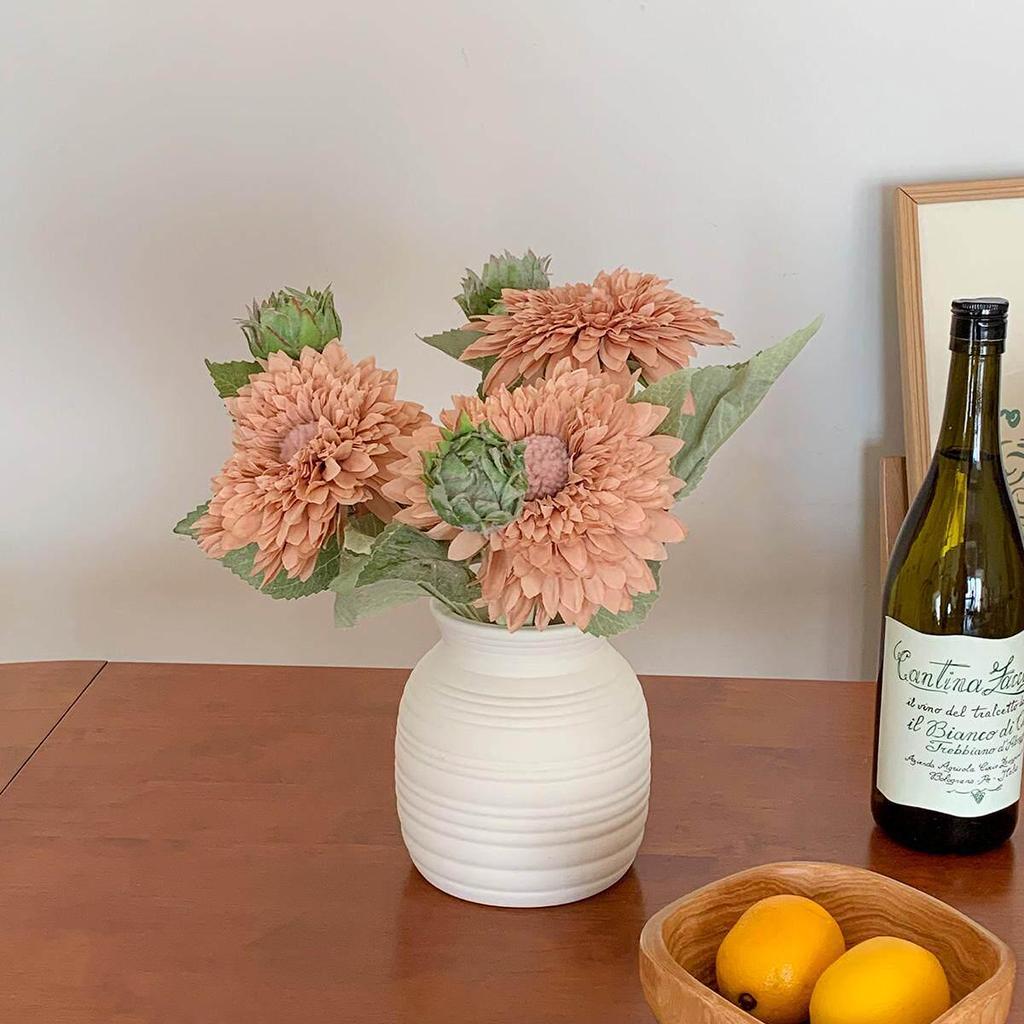 Teddy Sunflower Artificial Bouquet for Living Room, Entryway, Dining Table, Camping, and Retro Arrangements