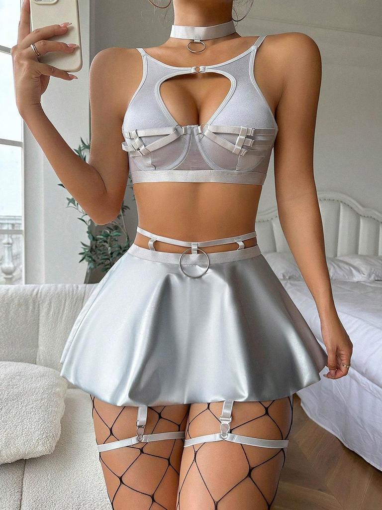 2023 New European & American Lace Black Lingerie Set - Sexy Leather Apron Style