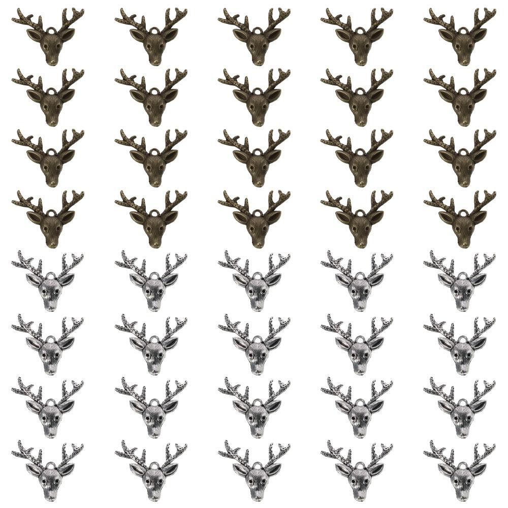 40pcs Alloy Deer Head Charms Pendant Deer Head Animal Deer Head Charms for DIY Crafts