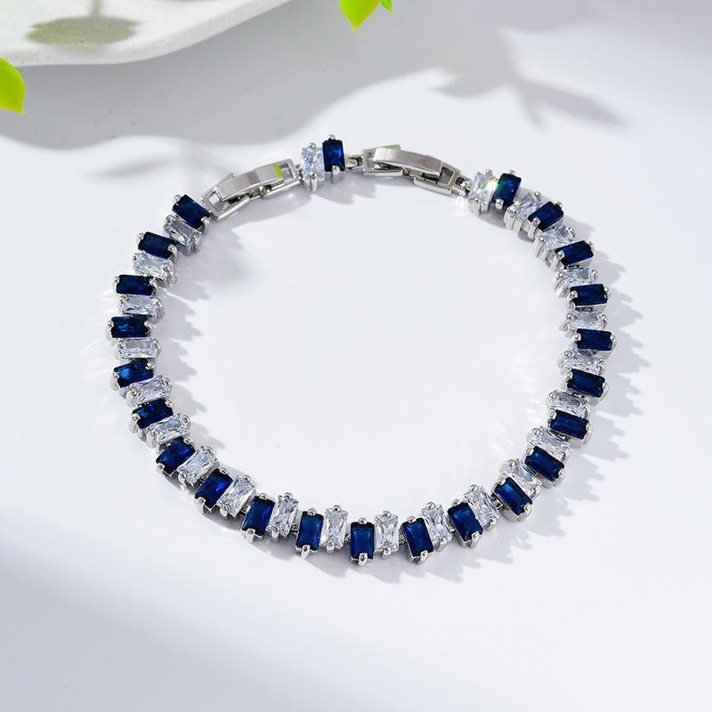 Браслет Женский Циркон Регулируемый Браслет Ювелирные Изделия Французская Медь Инкрустированный Циркон Браслет Length 17.5 + 3 cm королевский синий