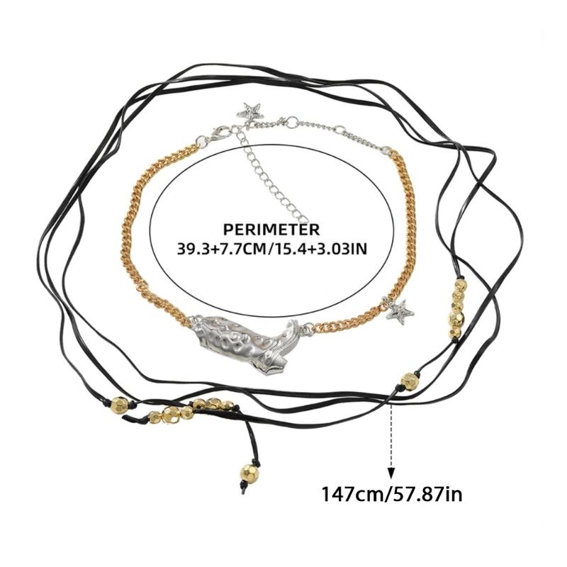 Retro Multi Layered Cowgirl Necklace Modern Cowgirl Necklace Featuring Layered Chains and Boots Pendant for Gathering