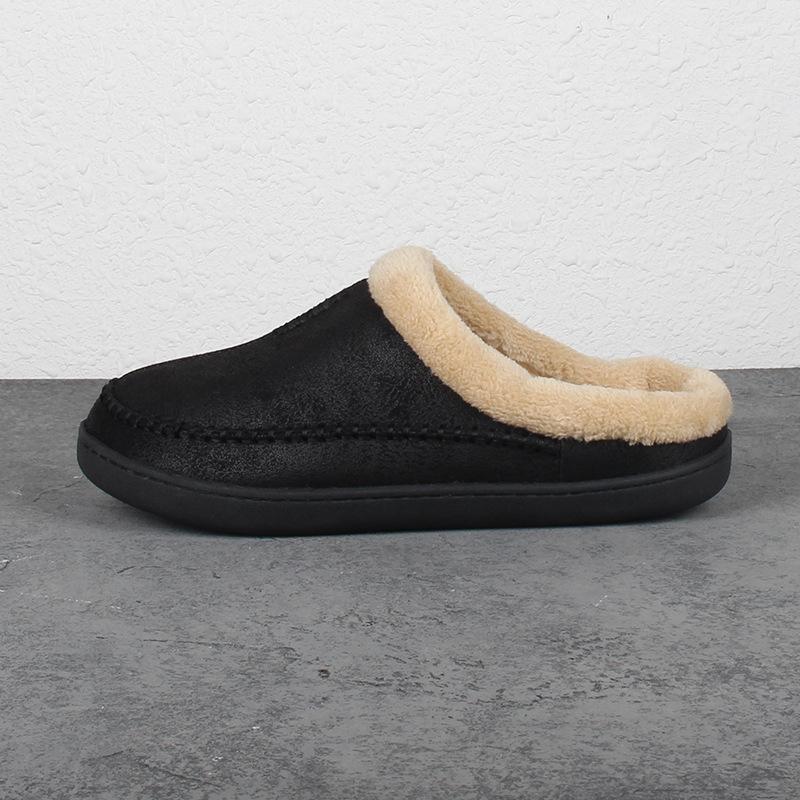 Men's Slippers Home Winter Indoor Plush Warm Shoes Thick Bottom Plush Waterproof Leather House Slippers Man Suede Cotton Shoes
