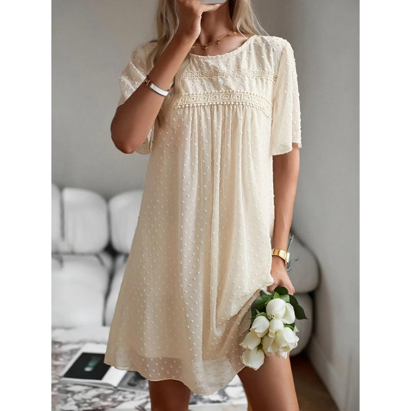 

JKASHDK Женская мода Лето Весна Однотонный Принт Короткий Рукав О-Образный Вырез Свободная Талия Повседневные Платья XXL абрикосовый