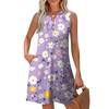 Women's Fashion Casual Printed V-Neck Button With Pocket Vest Sleeveless Dresses