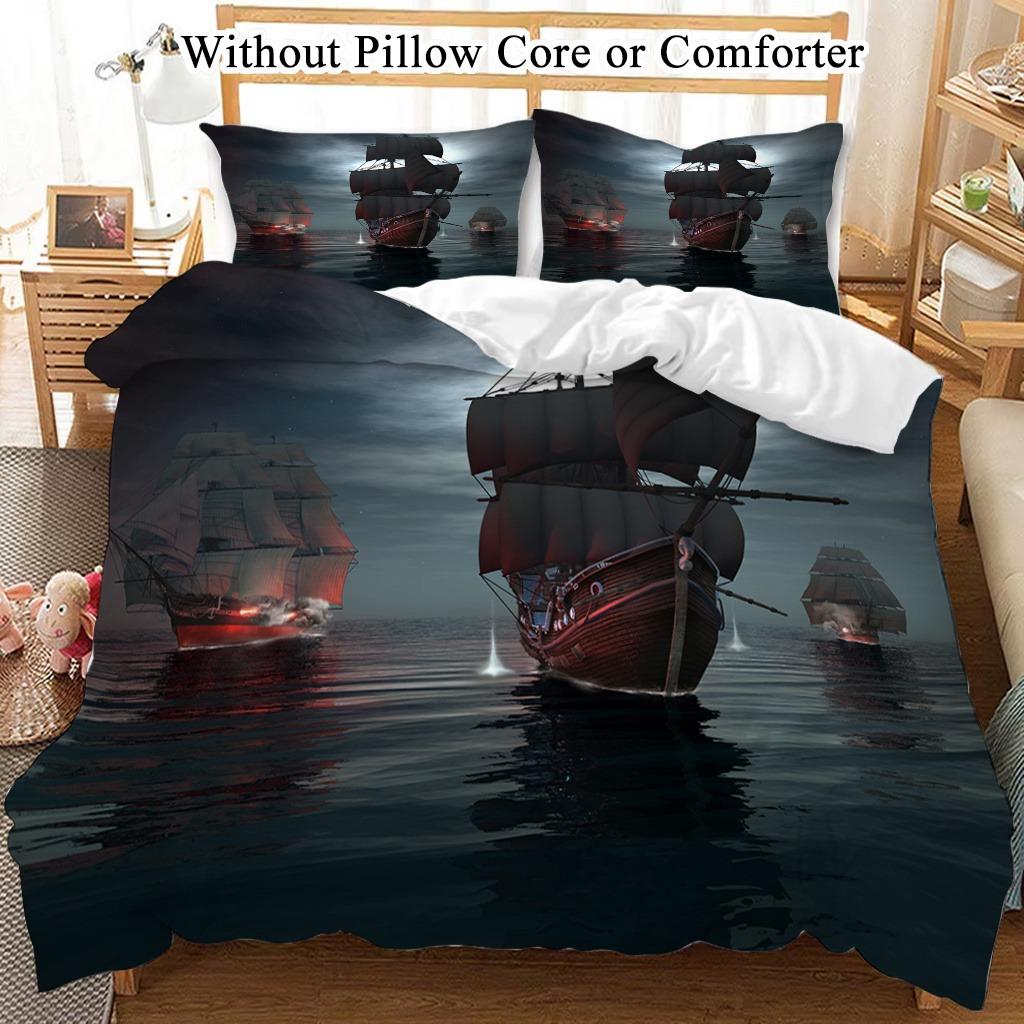 Sailboat Bedding Set Soft Polyester Duvet Cover Set Quilt Cover With Pillowcase For Bedroom Decor Birthday Gift Halloween Gifts