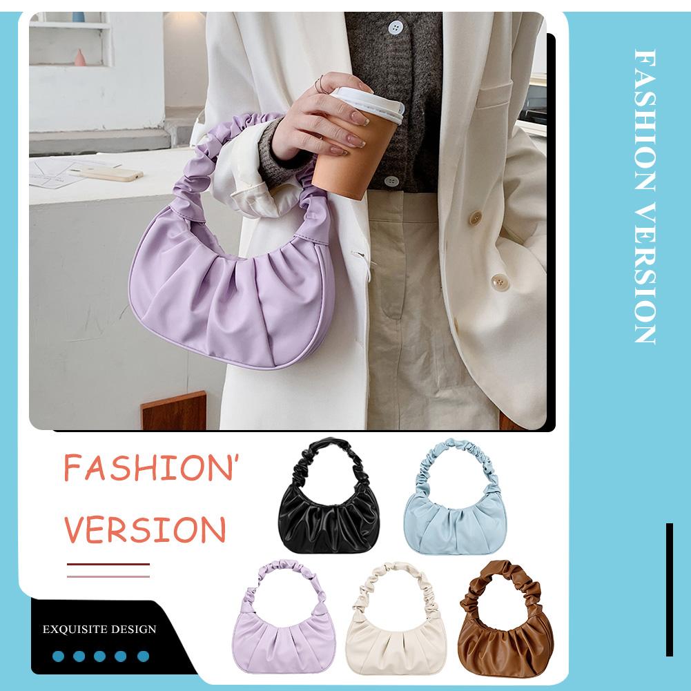 Versatile Pleated PU Leather Handbags Women Fashion Daily Shoulder Bags MIT