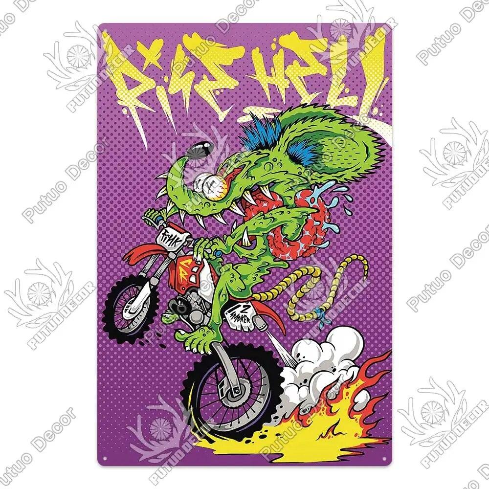Putuo Decor Rat Fink Modified Car Culture Vintage Metal Tin Sign Decorative Plate for Garage Man Cave Bar Pub Club Decoration