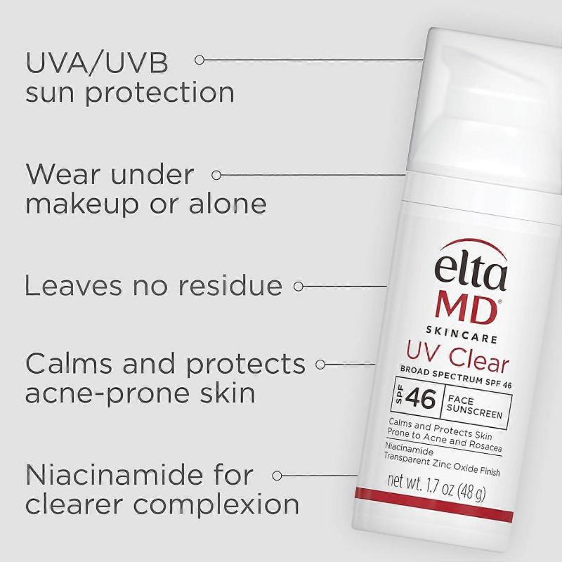EltaMD UV Clear Krem do twarzy z filtrem SPF 46, Beztłuszczowy krem przeciwsłoneczny z tlenkiem cynku