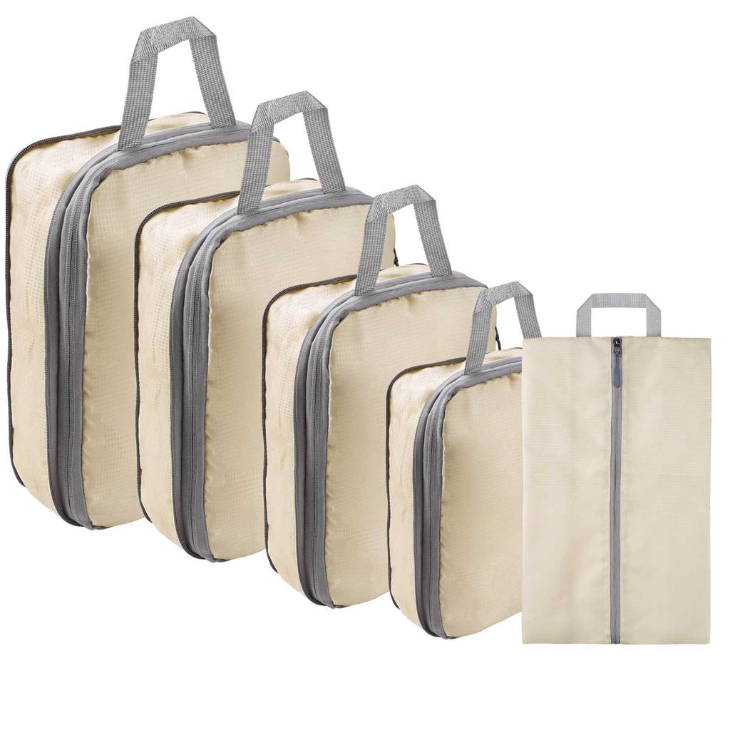 5/8pc Set Compression Packing Cube Extensible Waterproof Organizer Bags for Travel Suitcase Clothing Luggage Sorting W/ Shoe Bag