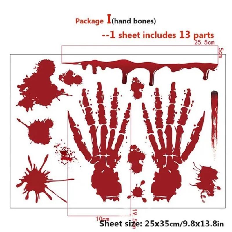 1 Package Halloween Bloody Sticker with Hand Foot Print Self-Adhesive Window Clings Horror Blood Splatter Halloween Party Wallpaper Clear Sticker