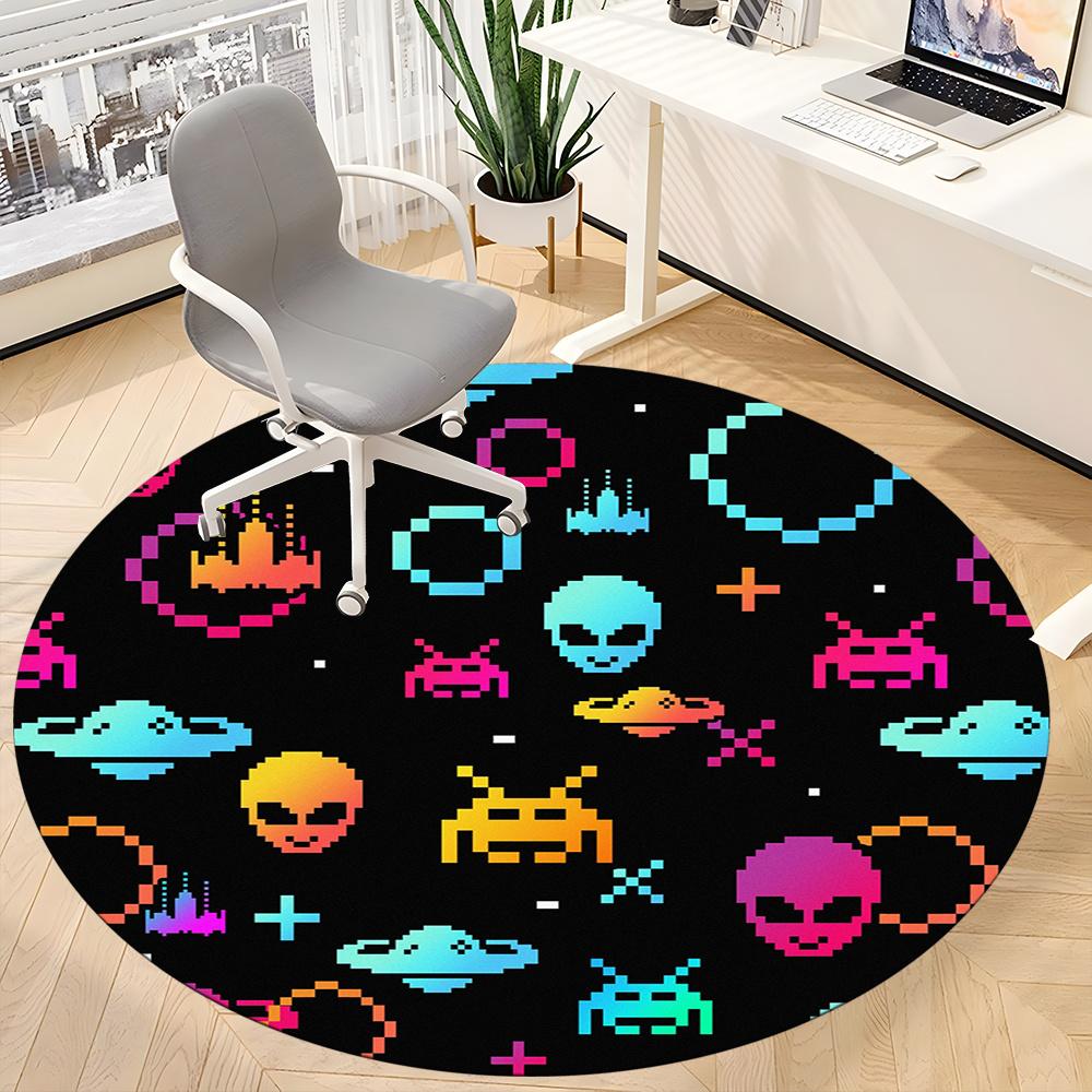 1pc Alien Space Office Round Area Rug, Indoor Mat Suitable ForOffice, Under Office Chairs Bedroom Living Room Home Decor, Room Decot165