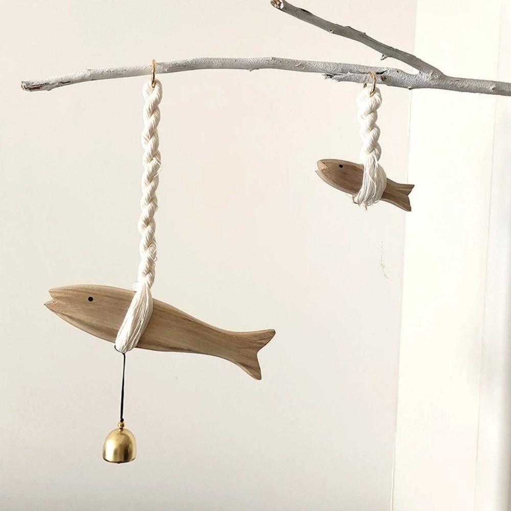 Wall Art Handmade Wood Fish Door Bell Hand Carved Lightweight Wooden Fish Sculpture Lucky Rustic Car Fish Hanger Bedroom