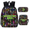 Game Geometry Dash Students School Bags Boys Girls Waterproof Backpack Shoulder Bag Pencil Case Backpack Three Piece Set