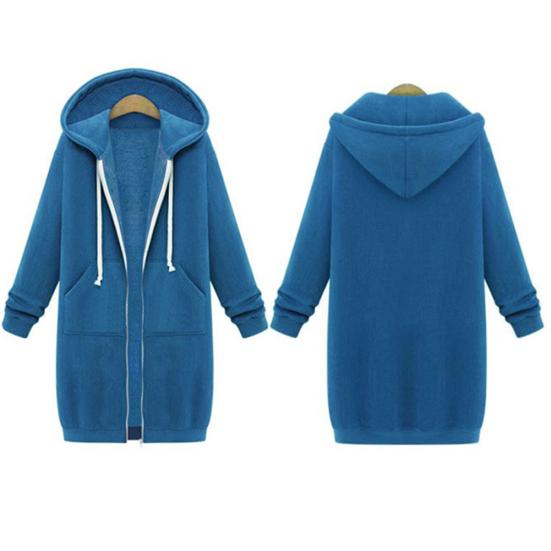 Plus Size Solid Color Casual Thicken Hooded Women Zip Up Long Sweater Coat