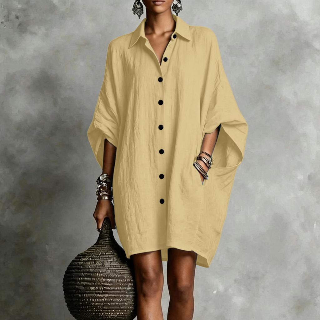 Damen Knopfleiste Ärmel Hemdkleid Lockerer Schnitt Freizeitkleider für Damen Boho Kleider für Damen Maxikleider für Damen Sommerkleider für Damen