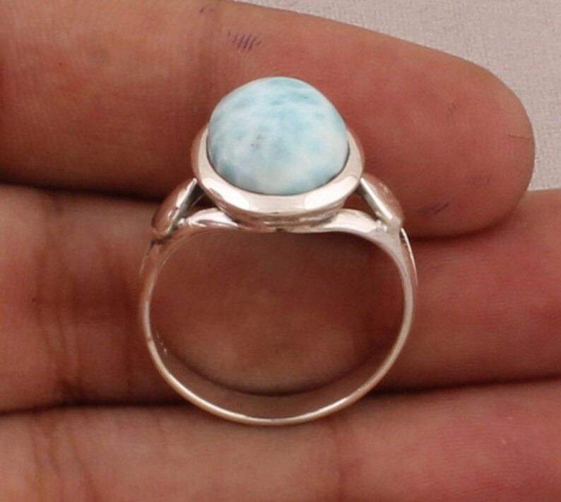 925 Sterling Silver Larimar Gemstone Ring Solid Stone Fashion Statement Ring for Womens Gift idea Gemstone Jewelry 4.83 Gms Approx