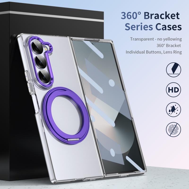 360 Rotating Bracket Tansparent Case for Samsung Galaxy Z Fold 8 Ultra 7 6 5 4 3 Screen Protect Magnetic Wireless Charging Cover