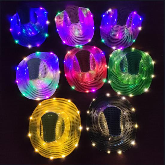 LED Light-Up Cowboy Hat Retro Western Style Luminous 9 Color Available Christmas Party Nightclubs