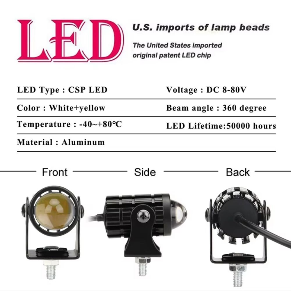 2Pcs Dual Color Light Motorcycle Mini Driving Light LED Headlight Projector  ATV Accessories