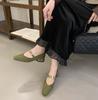 Green shoes shoes women's 2025 new autumn and winter suede square head gold coin chain velvet Mary Jane women's shoes