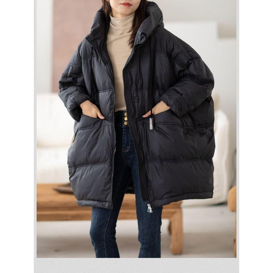 Women White Duck Down Jacket Casual Loose Over Size Autumn Winter Warm Outwear with Hood Korean Style Coat