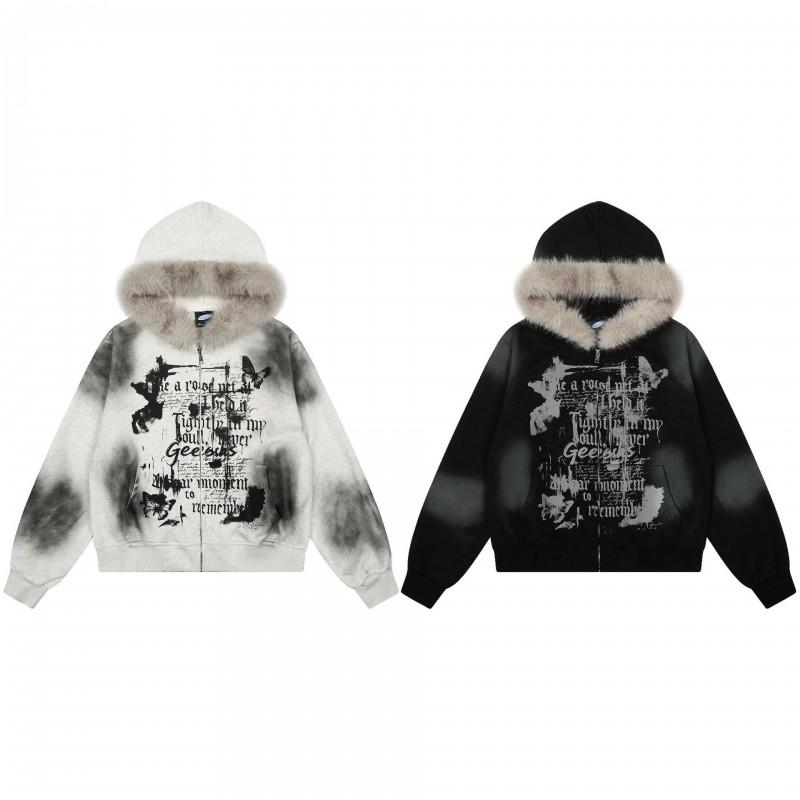 2026 Tie Dye Hooded Sweatshirt Oversized Zip Jacket Dark Letter Print Unisex Streetwear