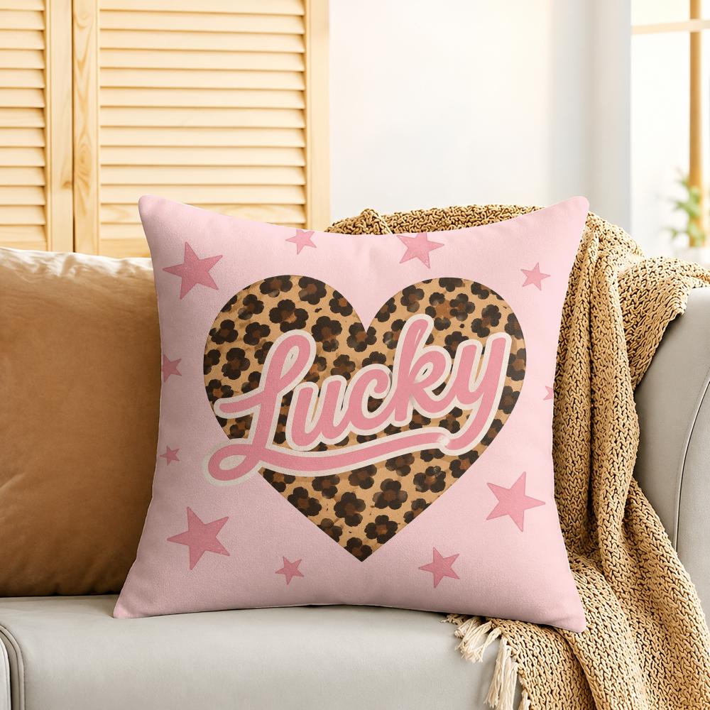 Pink Lucky Number Leopard Cushion Cover Silky Short Plush Invisible Zipper Dustproof Sofa Pillow Case For Home Decor