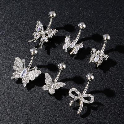 Butterfly Bow Belly Button Rings Stainless Steel Zircon Navel Piercing Ring For Women Girls Sexy Body Jewelry Gifts