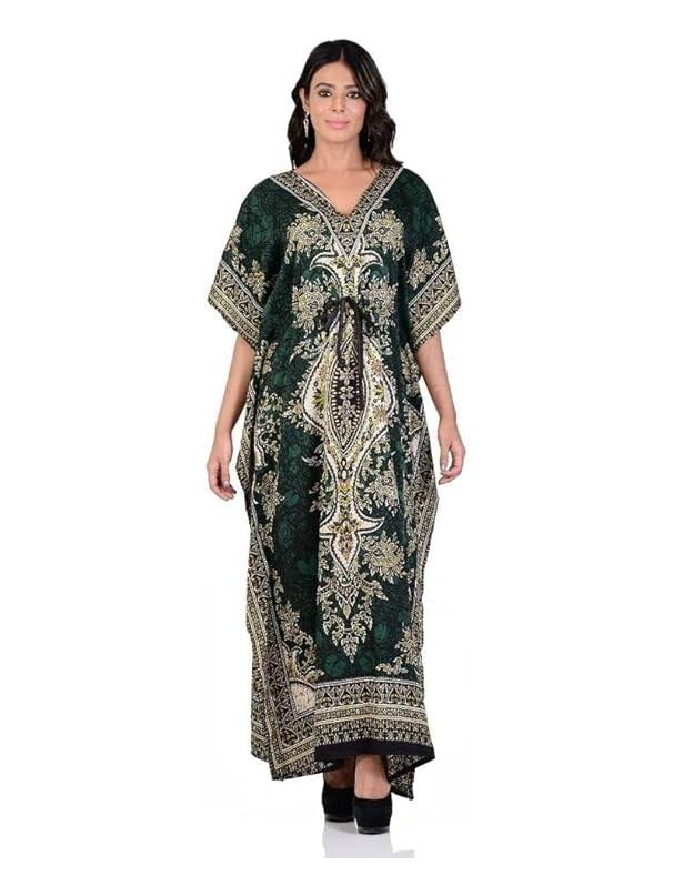 TreegoArt Fashion Women's Polyester Long Kaftan Caftan Printed Adjustable Boho Dress Nightwear Maxi Gown