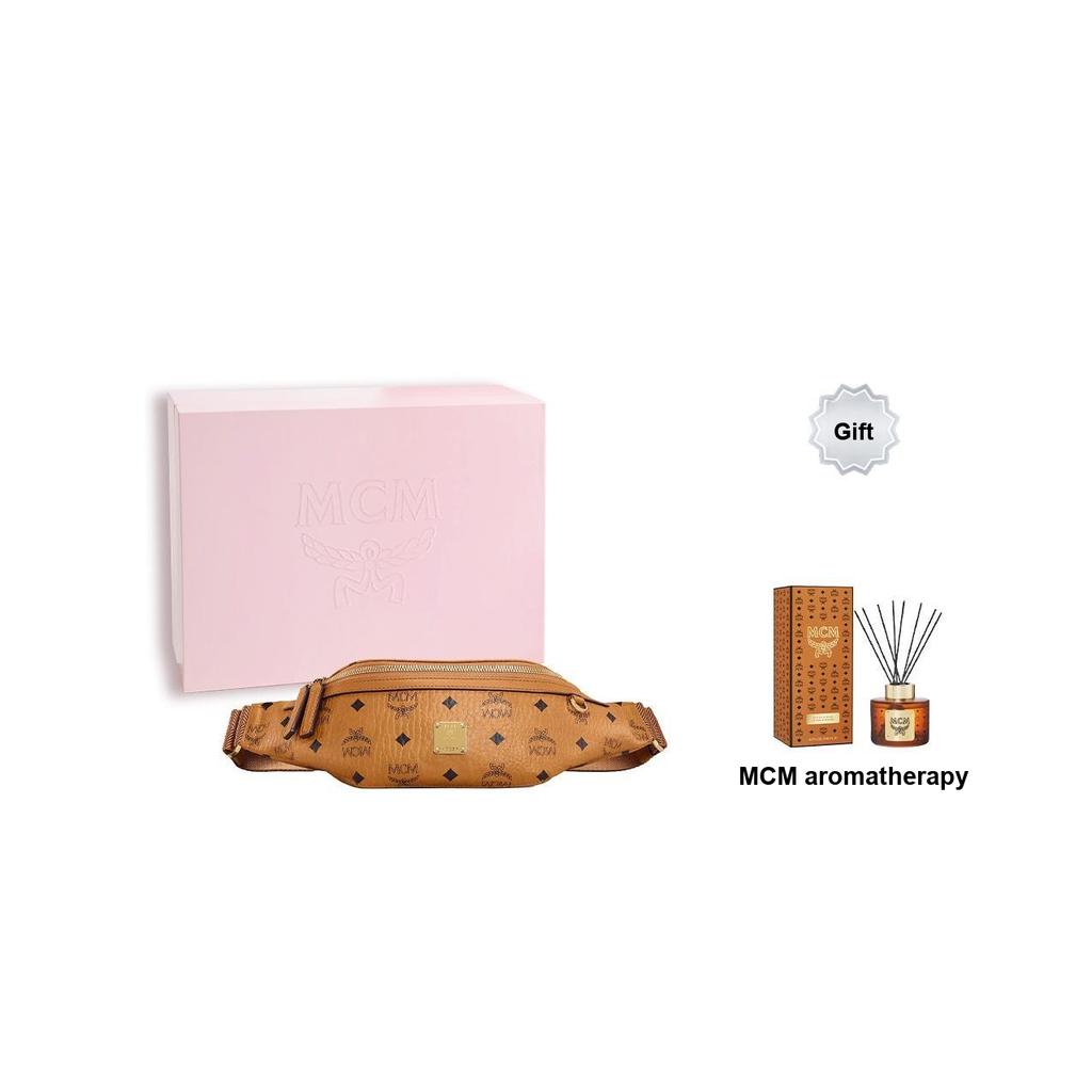 MCM Fursten Kovové D-kroužky Dekorace Potisk monogramem Kožené lemování Crossbody ledvinka Malé Unisex tašky Hnědá Koňaková MMZAAFI04CO001