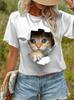 Süße Kätzchen T-Shirts Kawaii Katze 3D-Druck Sommer Damen Rundhals Kurzarm T-Shirt Harajuku Tees Y2k Tops Damenbekleidung