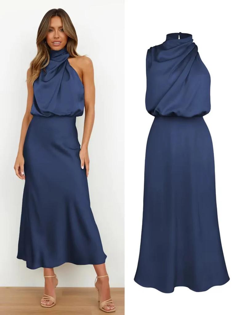 Spring and summer new high-end satin sleeveless dress fashionable and elegant temperament light evening dress