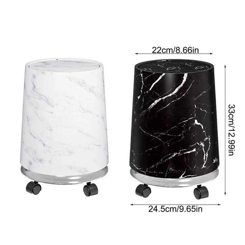 Modern Double Layer Marble Print Small Garbage Can Swing Lid for Bathroom Kitchen Office Bin Easy Cleaning Design