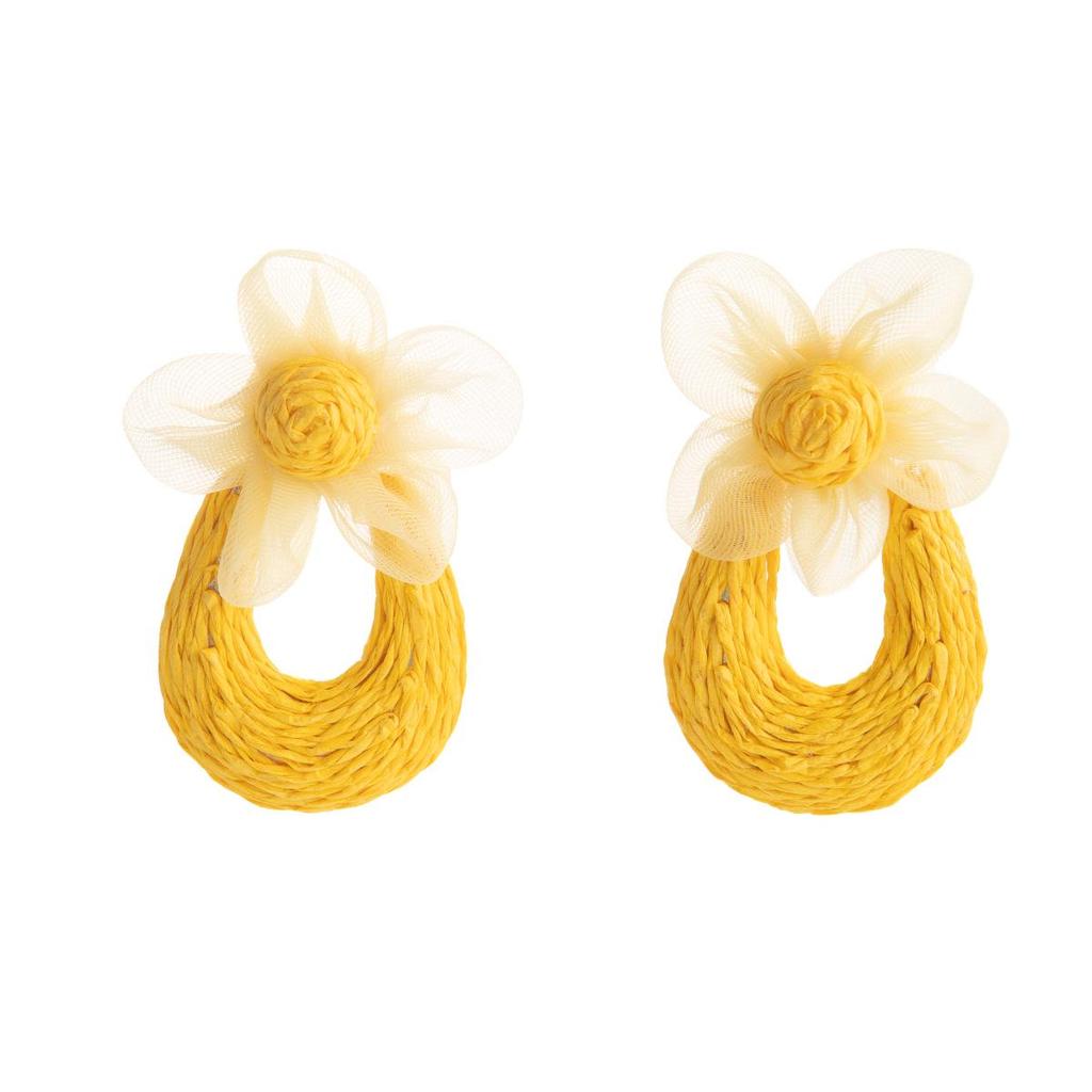 Korean Pastoral Raffia Straw Flower Earrings – Spring Resort Style