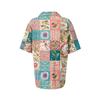 Women Fashion Casual Short Sleeve Waffle Knit Polo Collar Top with Patchwork Floral Print Loose Fit Button Down Shirt